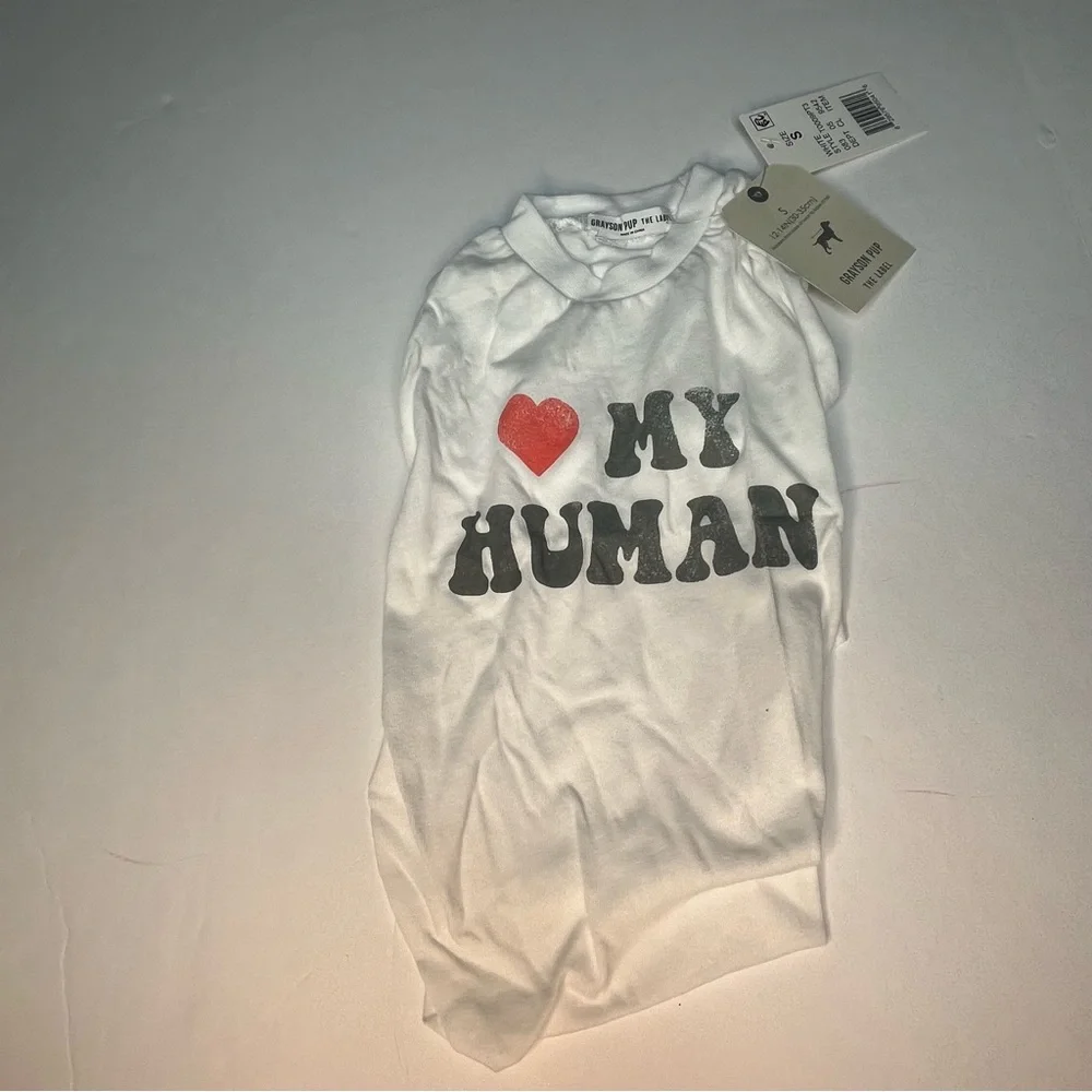 Grayson Dog or Cat “Love My Human” lightweight white T-shirt, small. NWT